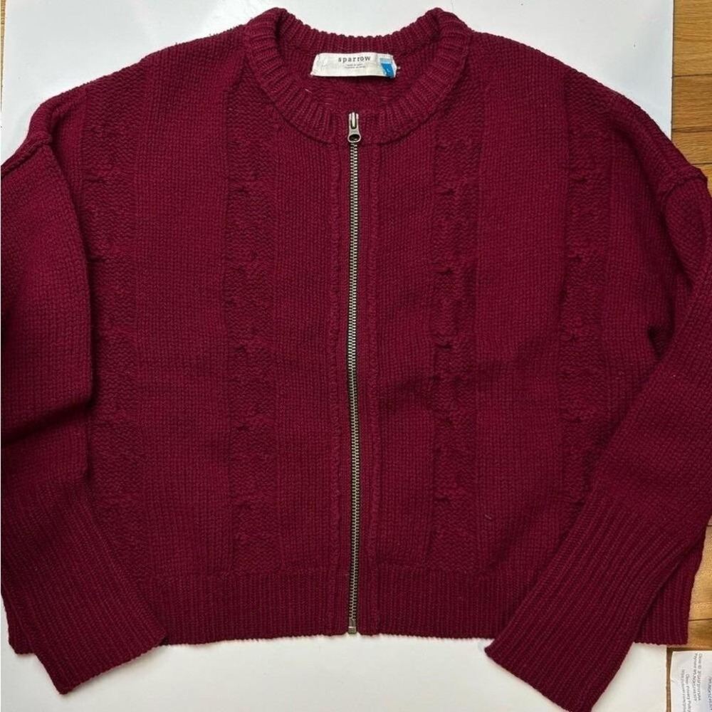 Sparrow zip up lambswool cable knit sweater‎